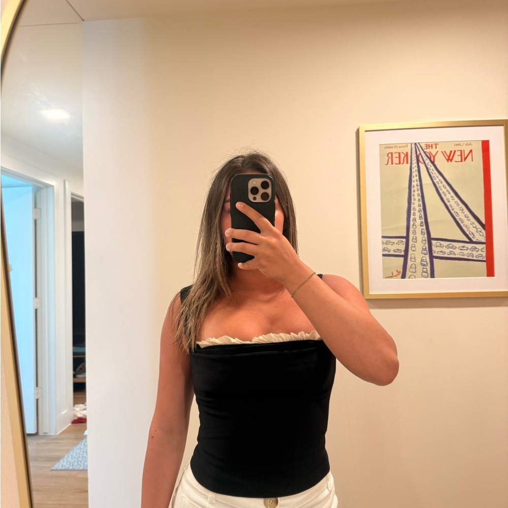 ANTONIO MELANI Black Strapless Camisole with Cream Ruffle
